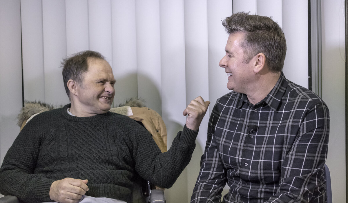 Stephen a service user and James a support worker.  Stephen had lived in an institution from the age of 7 for 50 years, the NAS helped him moving into his own accommodation where he continues to receive on going support.